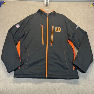 Cincinnati Bengals Jacket Men's Medium Black Hooded Full Zip Reebok On Field